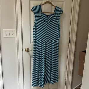 Blue and light teal Striped V-Neck Women's Dress Lands’ End